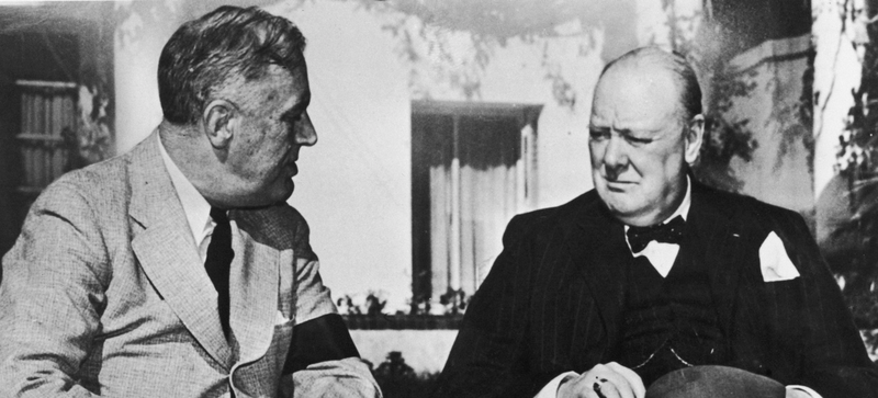 Franklin D. Roosevelt with Winston Churchill after the Casablanca Conference on January 17, 1943 (Photo by Fox Photos/Hulton Archive/Getty Images)